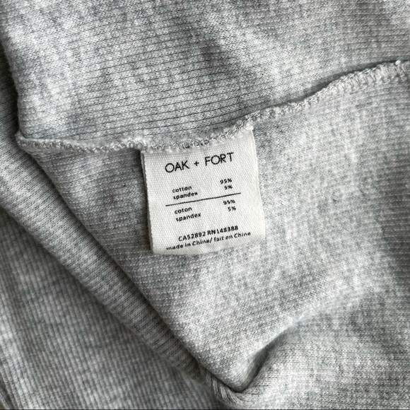 OAK + FORT Ribbed Long Sleeve Mock Neck with Shoulder Cut Outs in Heather Grey - Picture 4 of 5